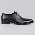 Men’s Black Genuine Leather Cap-Toe Dress Shoes