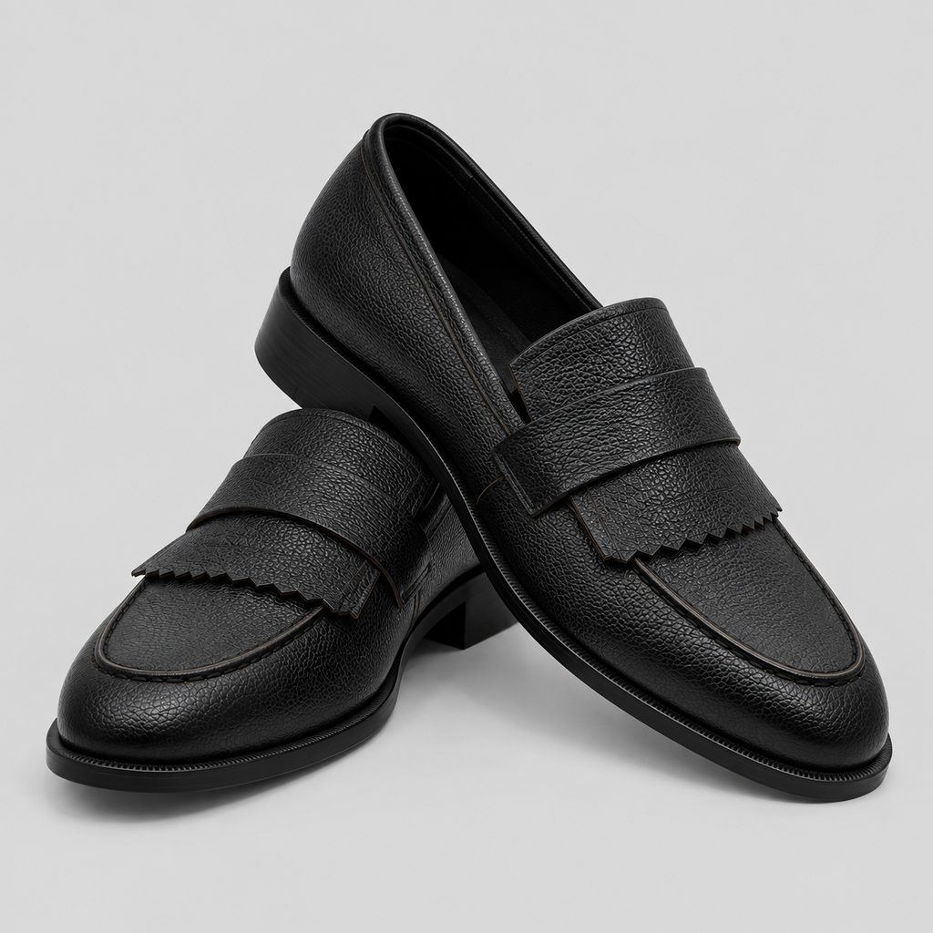 Classic Men’s Black Leather Kiltie Loafers