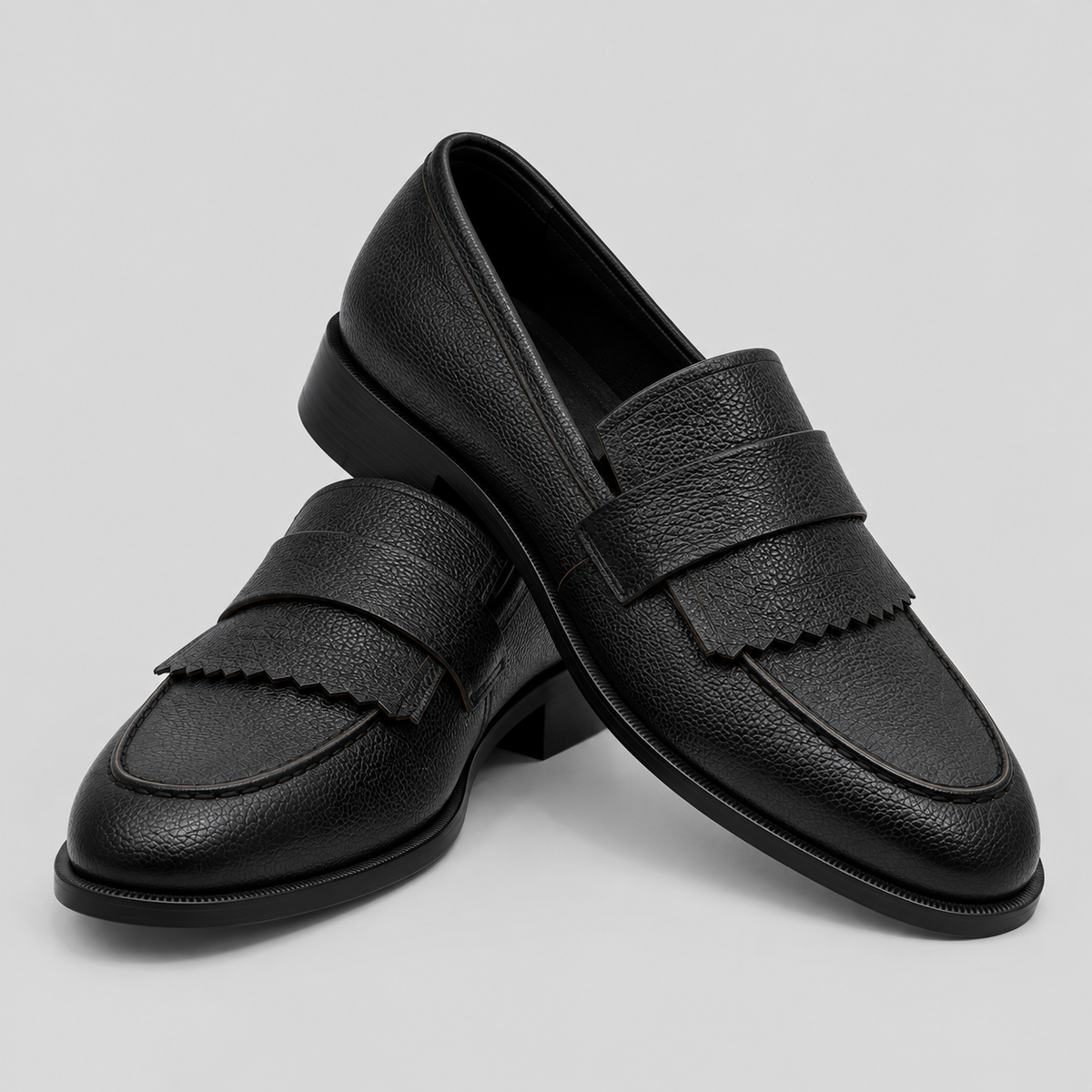 Classic Men’s Black Leather Kiltie Loafers