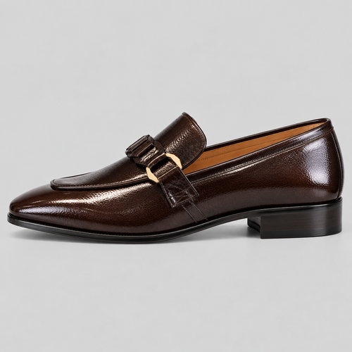 Classic Dark Brown Italian Textured Leather Loafers