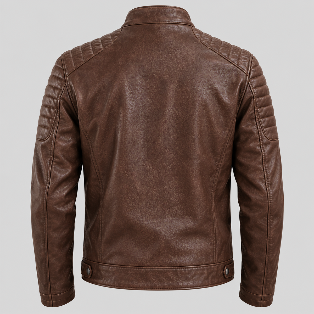 Men's Brown Leather Biker Jacket Slim Fit Quilted Moto Coat