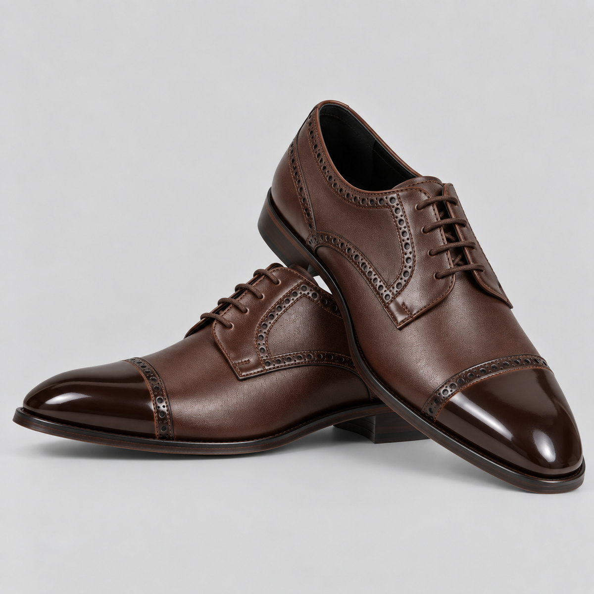 Classic Men's Dark Brown Leather Derby Dress Shoes