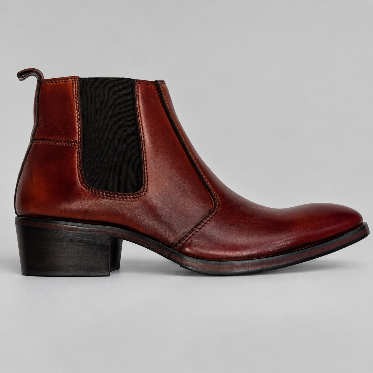 Luxury Cognac Leather Chelsea Ankle Boots