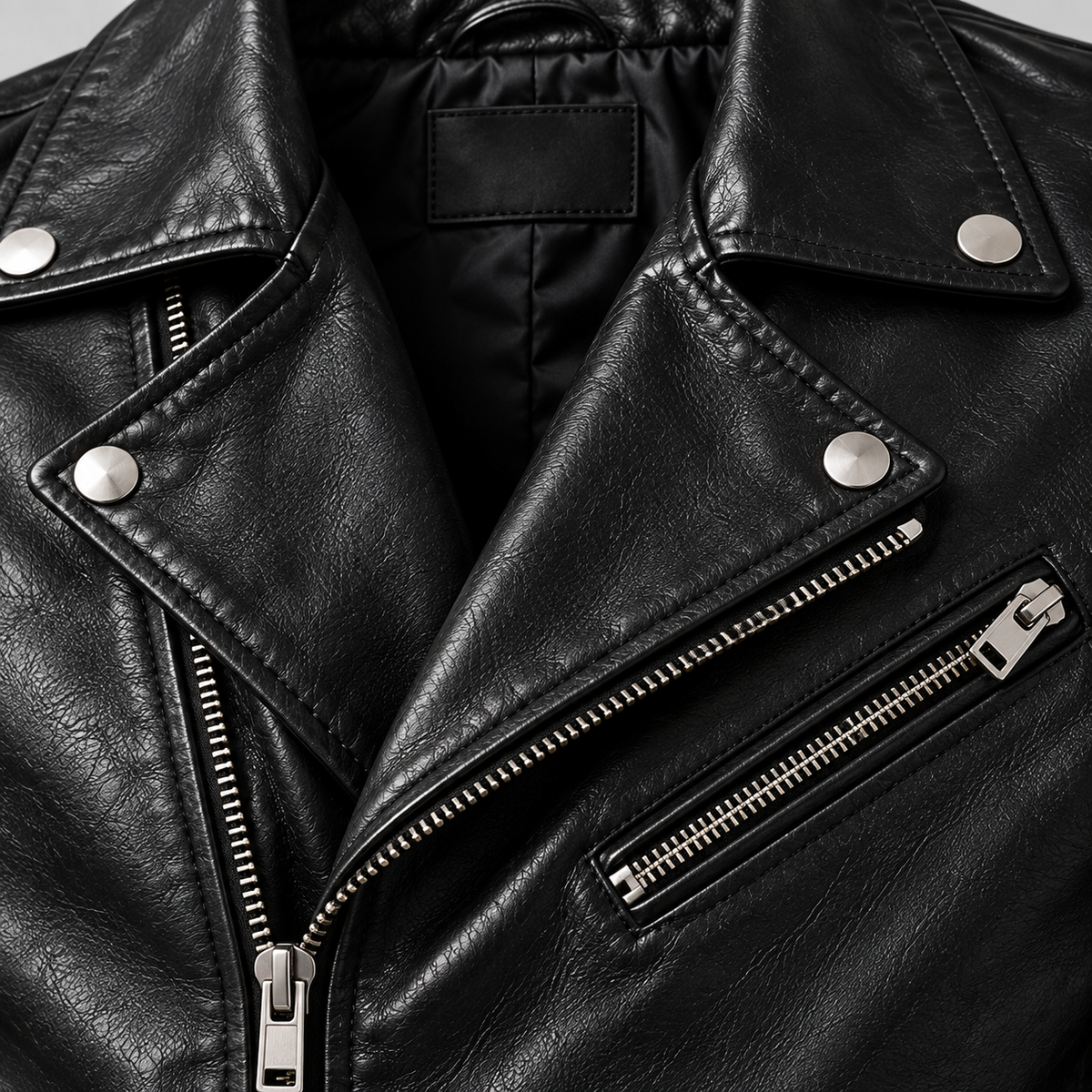 Men’s Black Leather Biker Jacket Slim Fit Zip-Up Moto Jacket