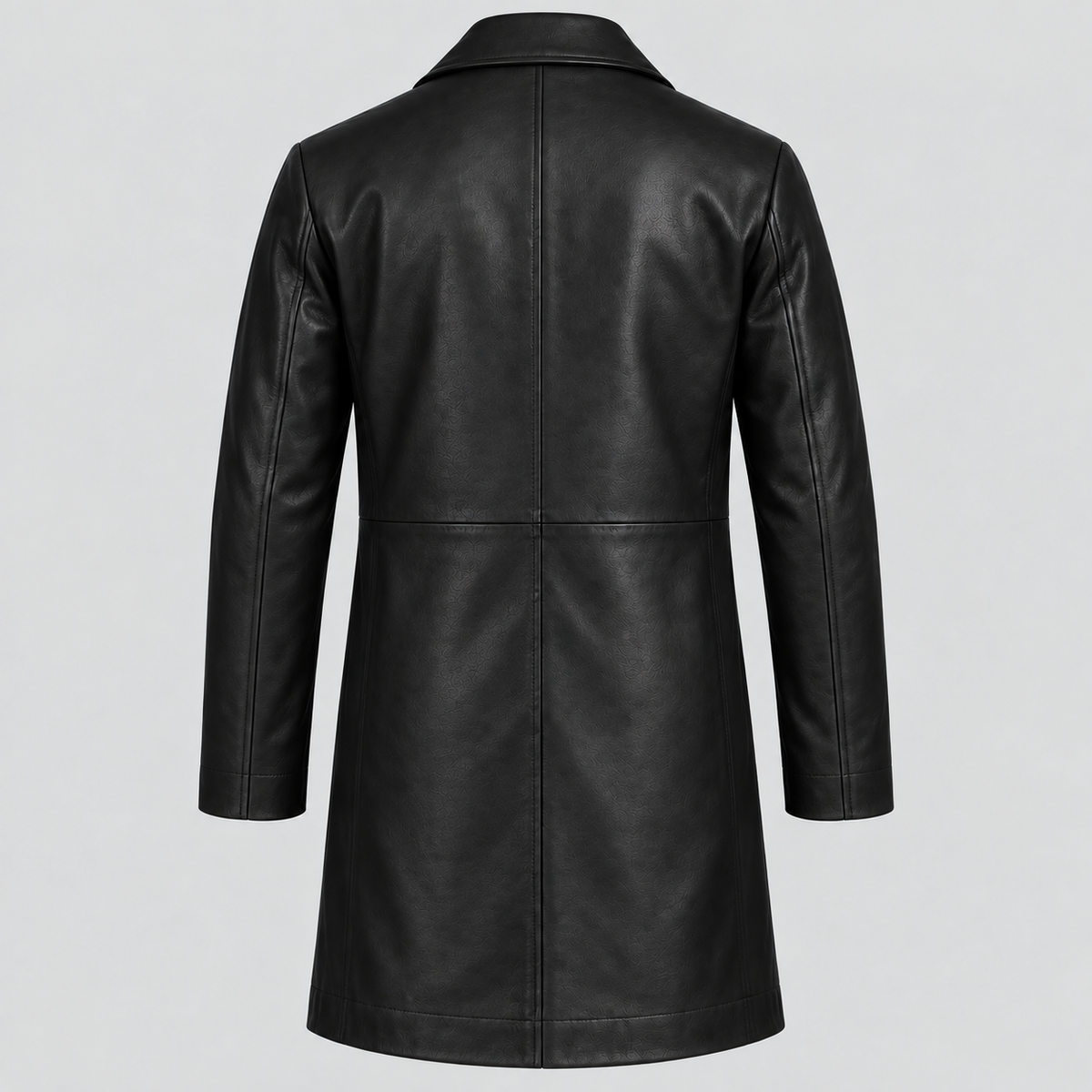 Men’s Black Leather Longline Car Coat Tailored Button-Front