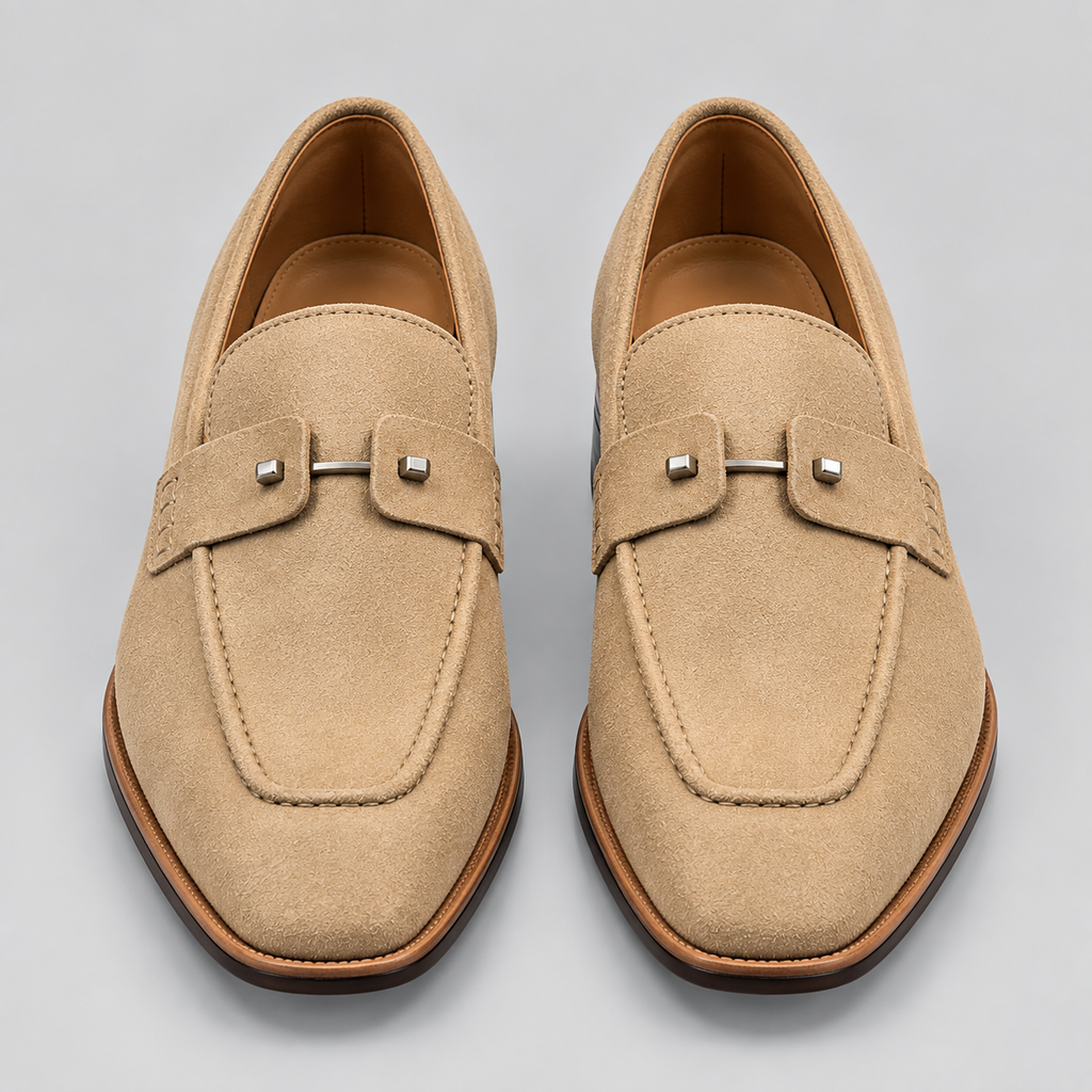 Men's Beige Suede Apron-Toe Loafers
