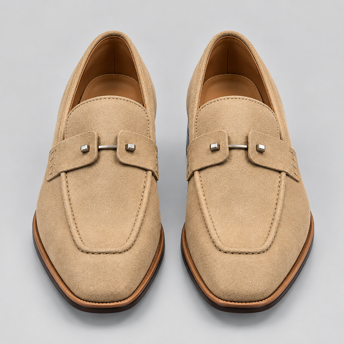 Men's Beige Suede Apron-Toe Loafers
