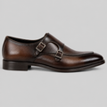 Classic Men's Dark Brown Leather Italian Toe Double Monk Strap