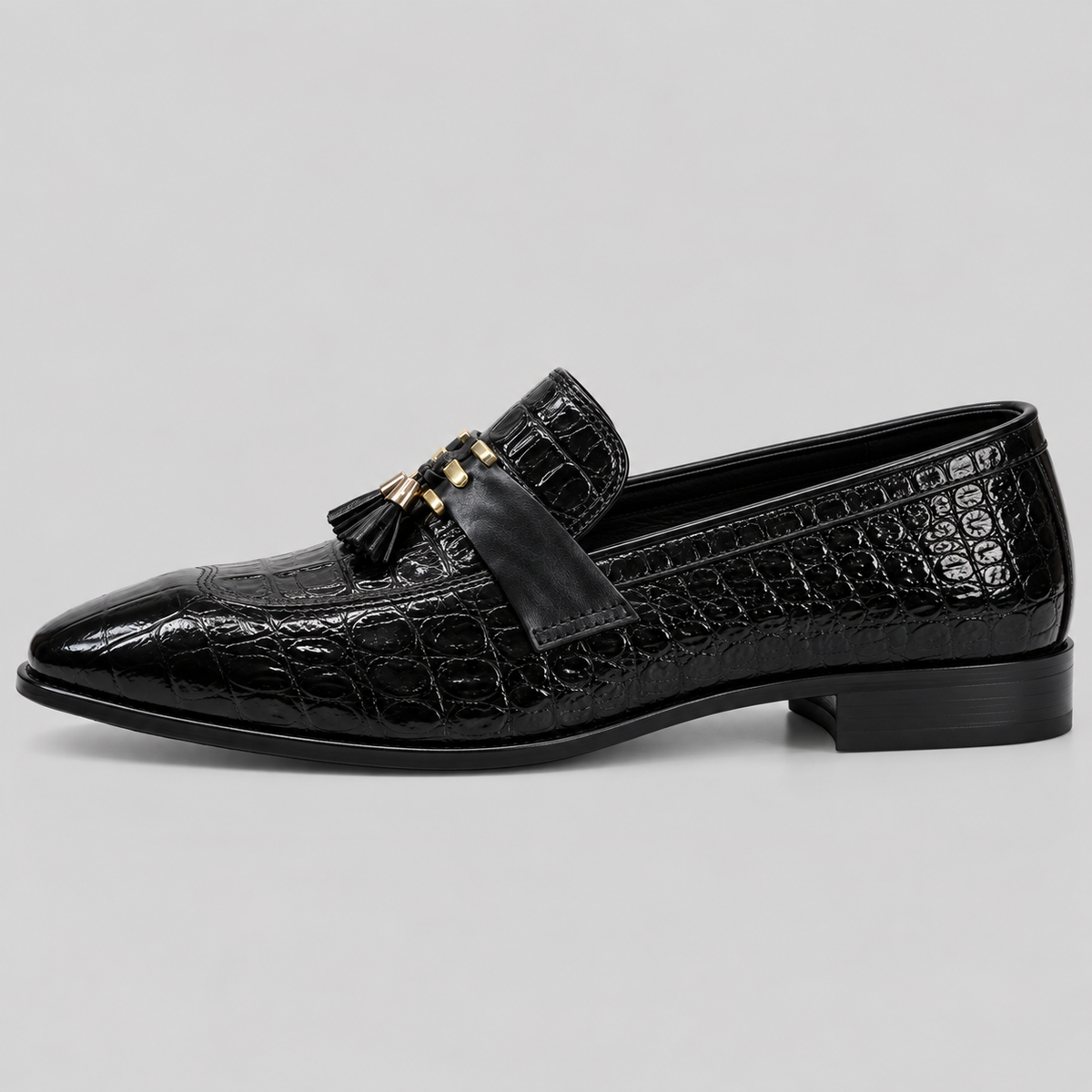 Classic Men's Italian Leather Crocodile Pattern Tassel Loafers