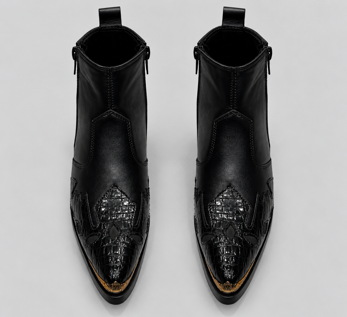 Men’s Black Leather Ankle Boots with Crocodile Texture