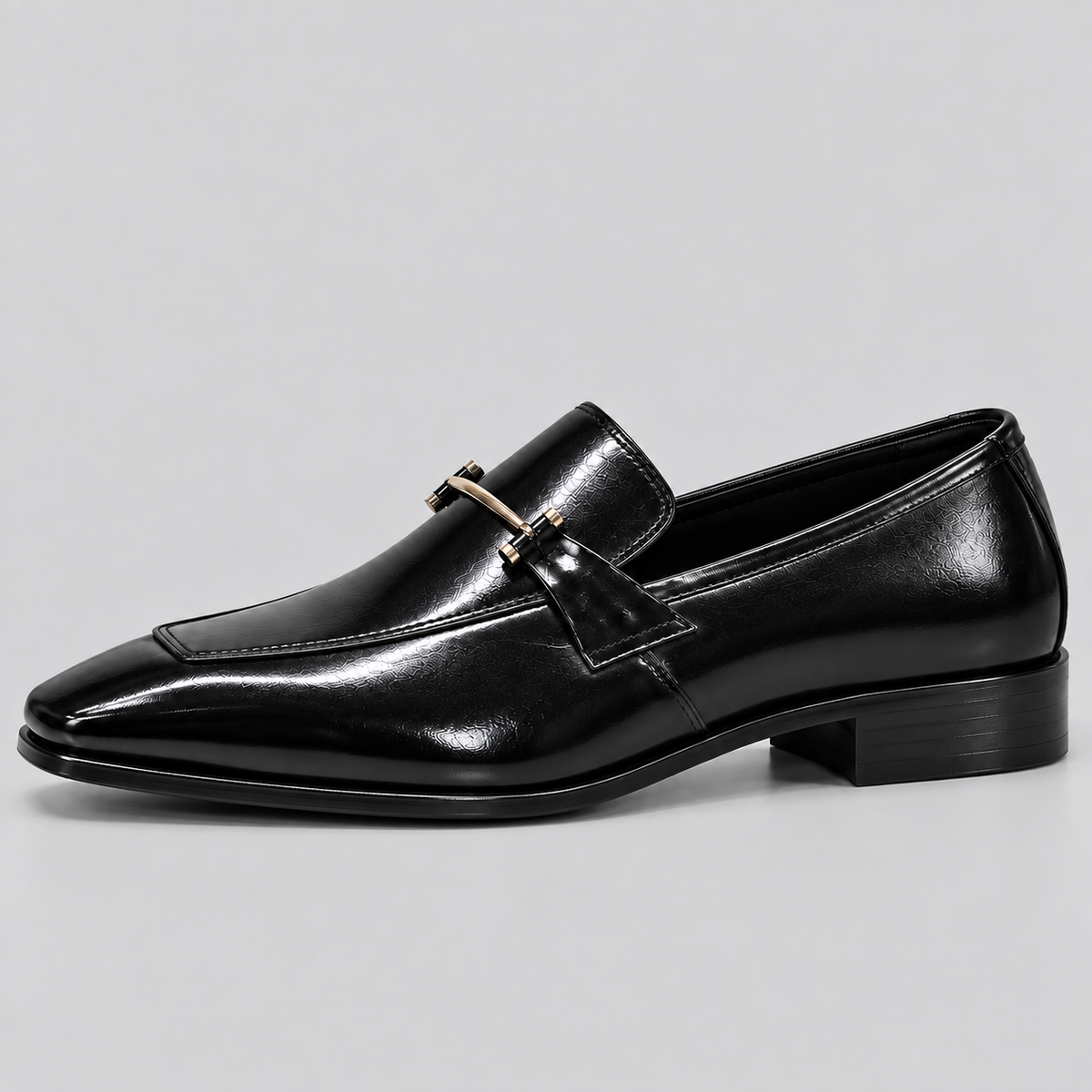 Men’s Black Leather Horsebit Loafers – Sleek Italian-Style Metal Bar