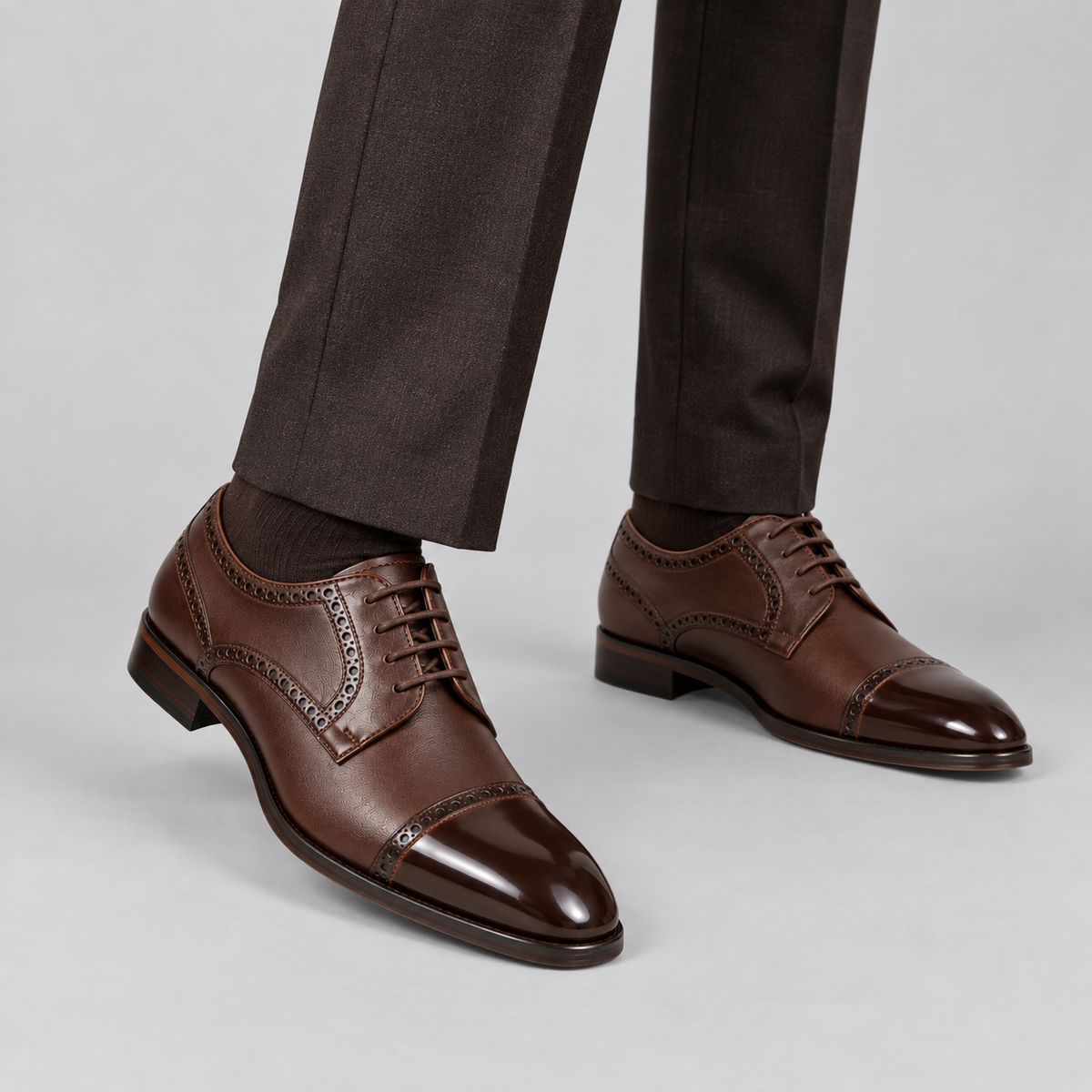Classic Men's Dark Brown Leather Derby Dress Shoes