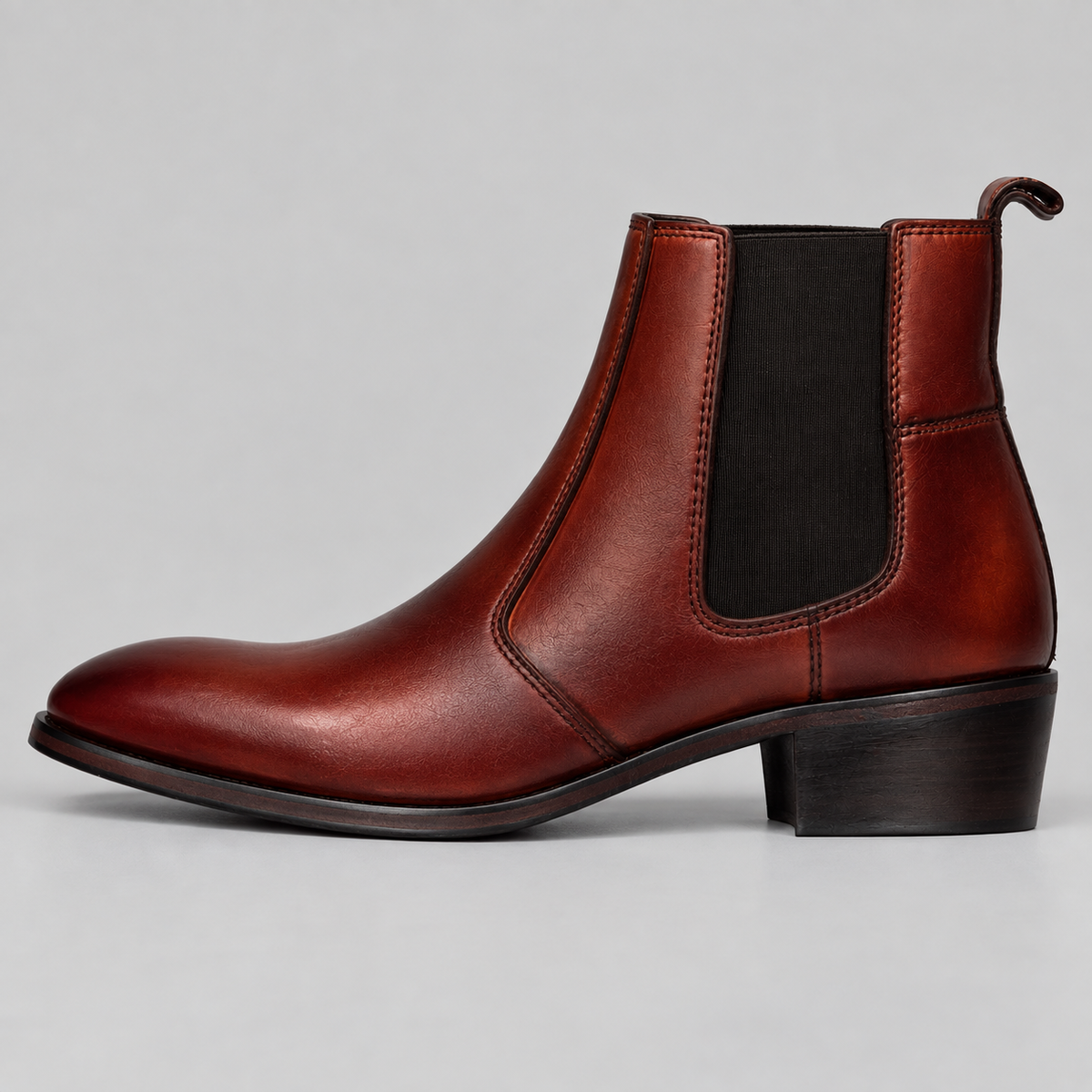 Luxury Cognac Leather Chelsea Ankle Boots