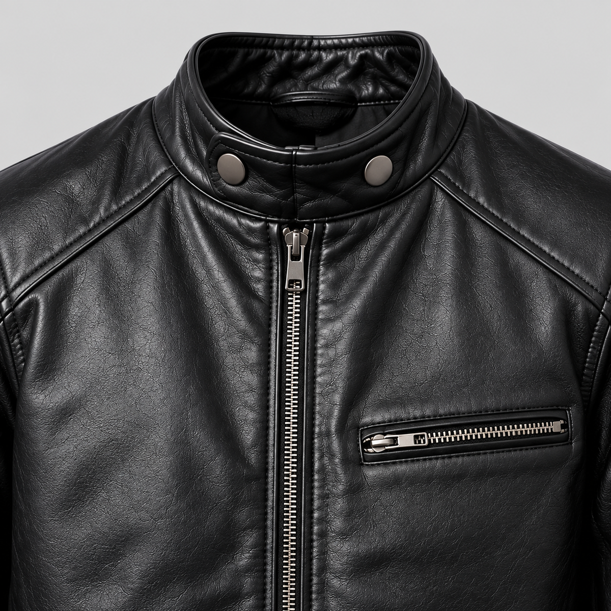 Men's Black Leather Cafe Racer Jacket Premium Slim Fit Biker Coat