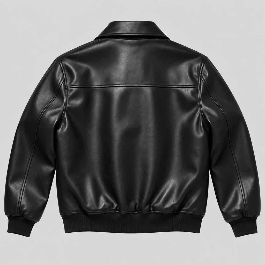Men’s Black Leather Blouson Jacket Classic Zip-Front Bomber