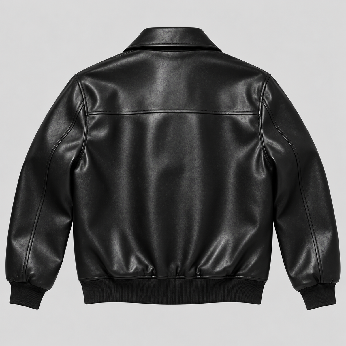 Men’s Black Leather Blouson Jacket Classic Zip-Front Bomber