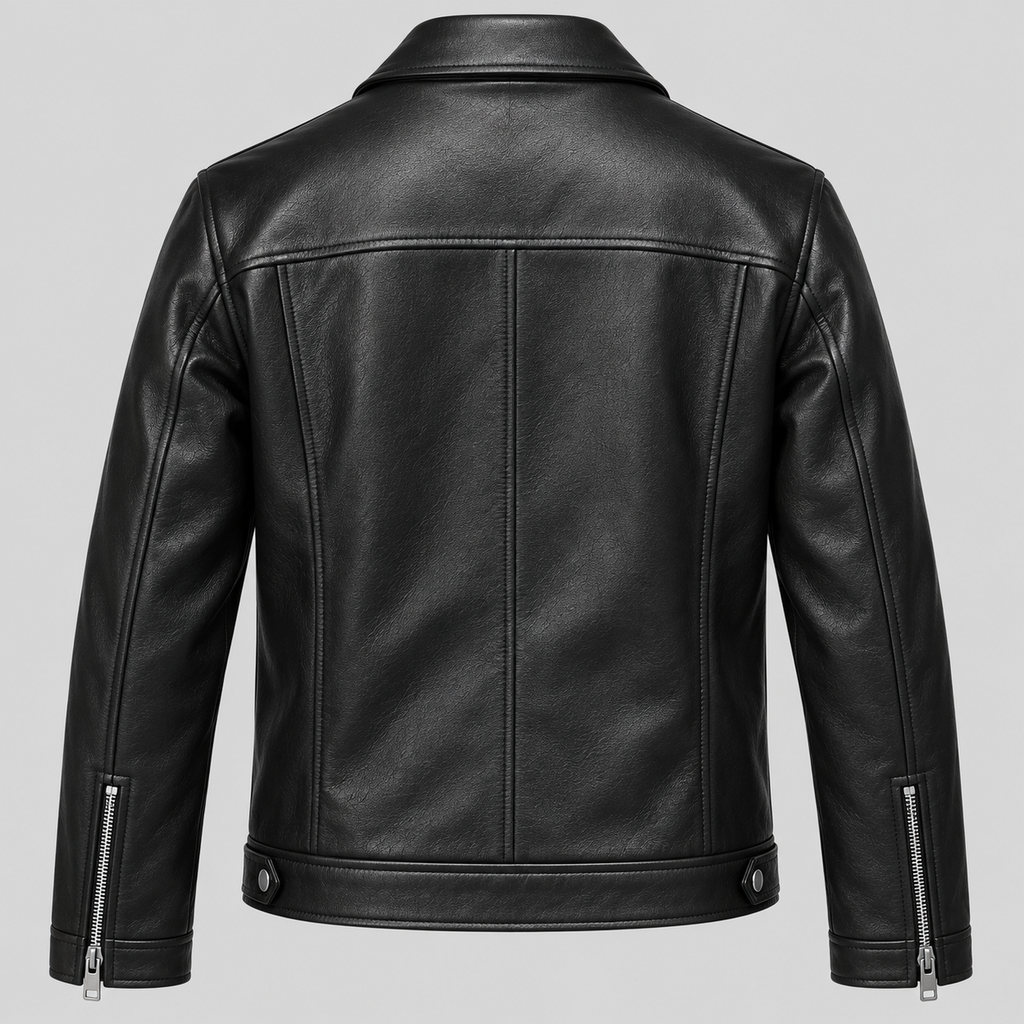 Men's Black Leather Yoke Jacket Sleek Zip-Up Real Leather Coat