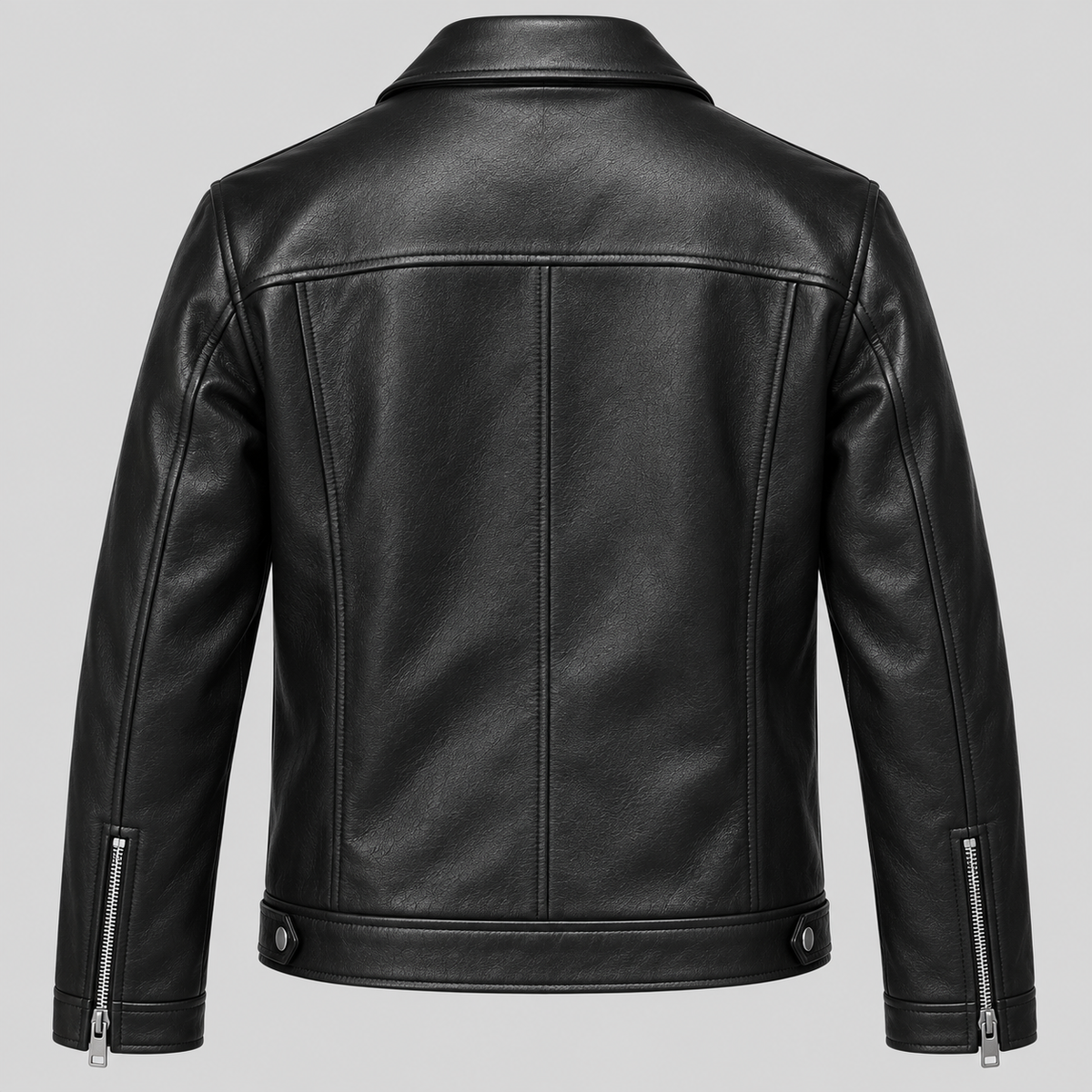 Men's Black Leather Yoke Jacket Sleek Zip-Up Real Leather Coat