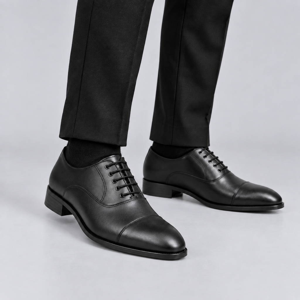 Men’s Classic Black Cap-Toe Oxford Dress Shoes