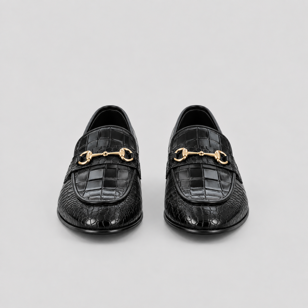 Kensington Men’s Black Croc-Embossed Leather Horsebit Loafers