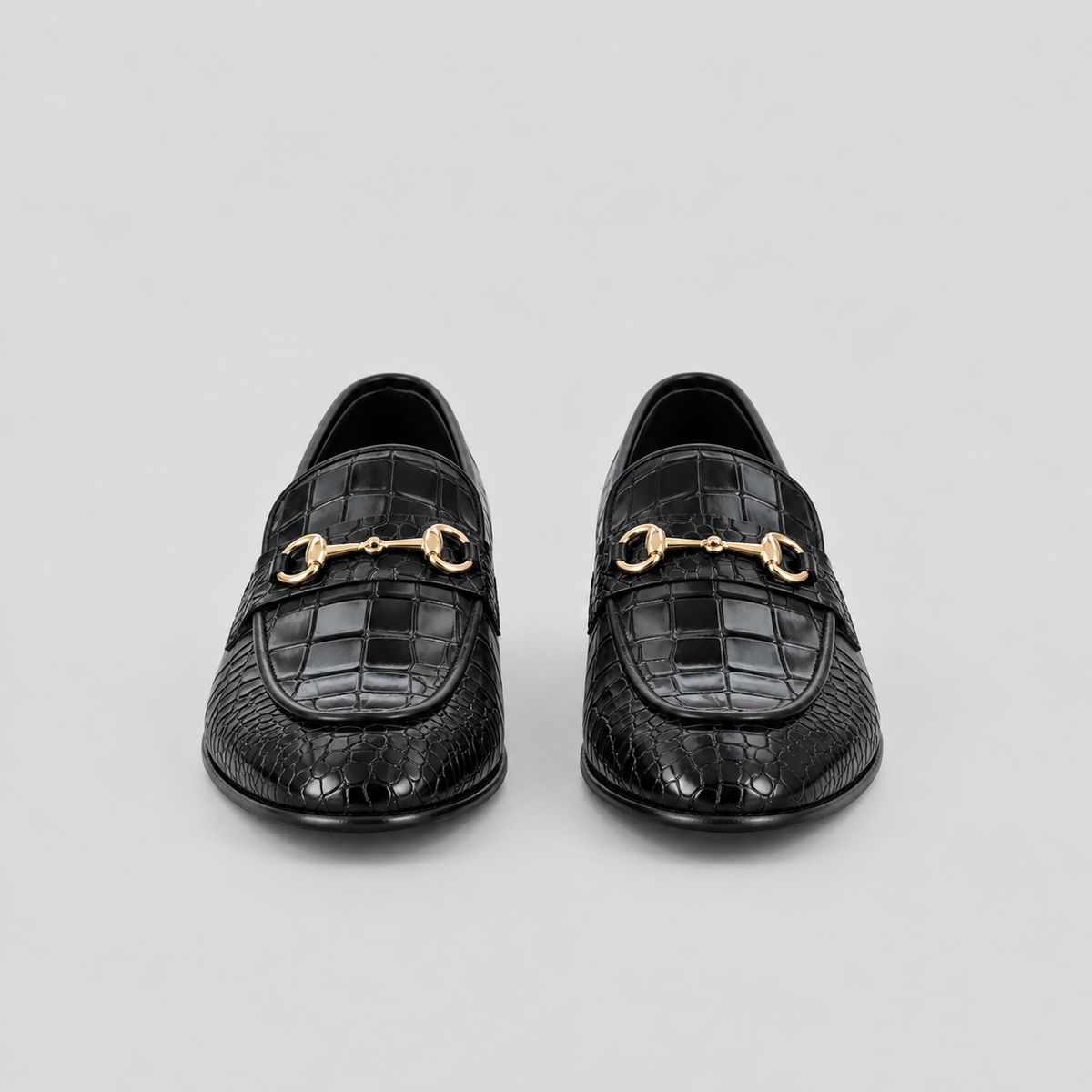 Kensington Men’s Black Croc-Embossed Leather Horsebit Loafers