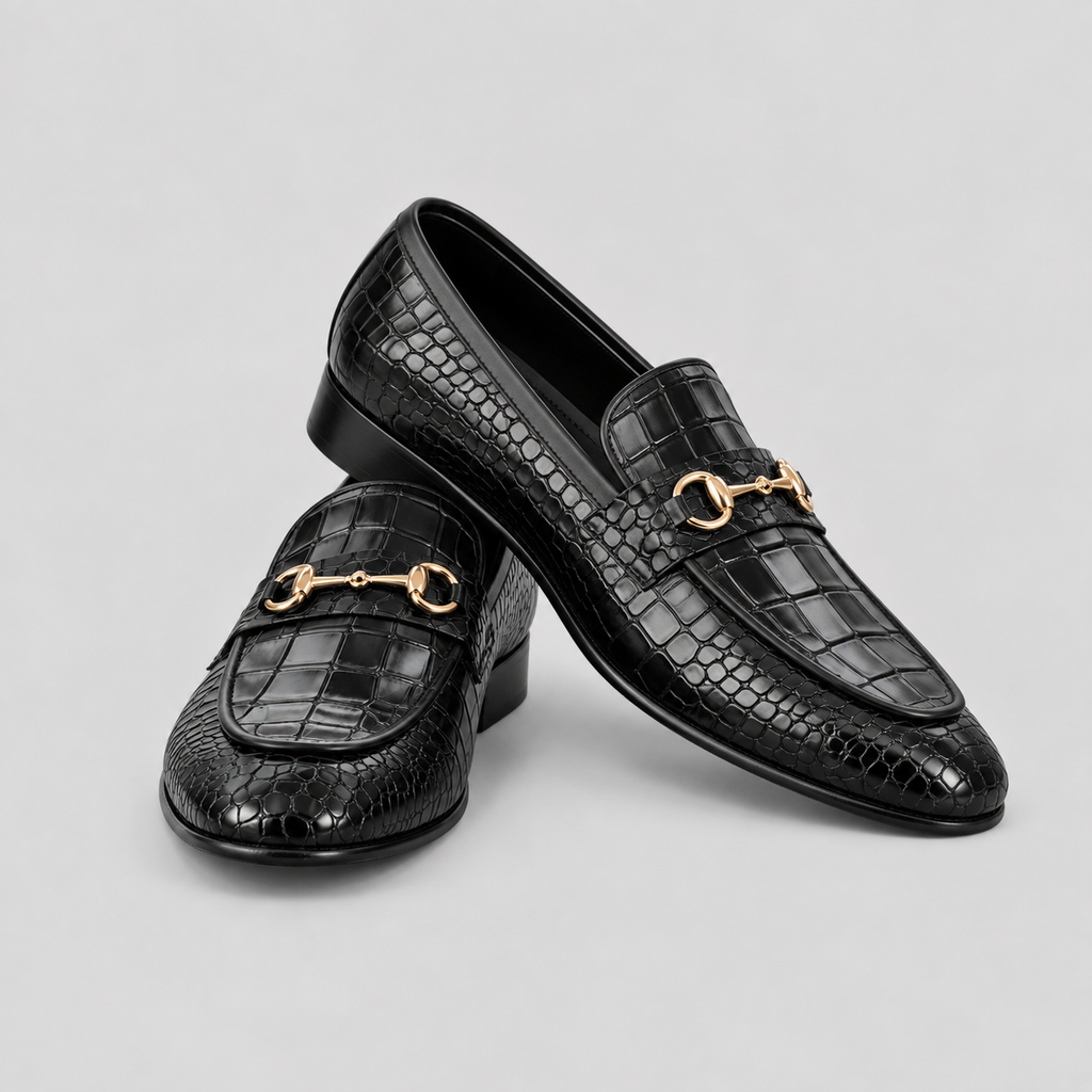 Kensington Men’s Black Croc-Embossed Leather Horsebit Loafers