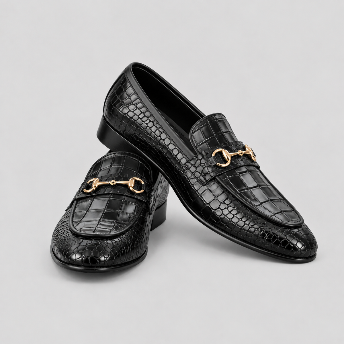 Kensington Men’s Black Croc-Embossed Leather Horsebit Loafers
