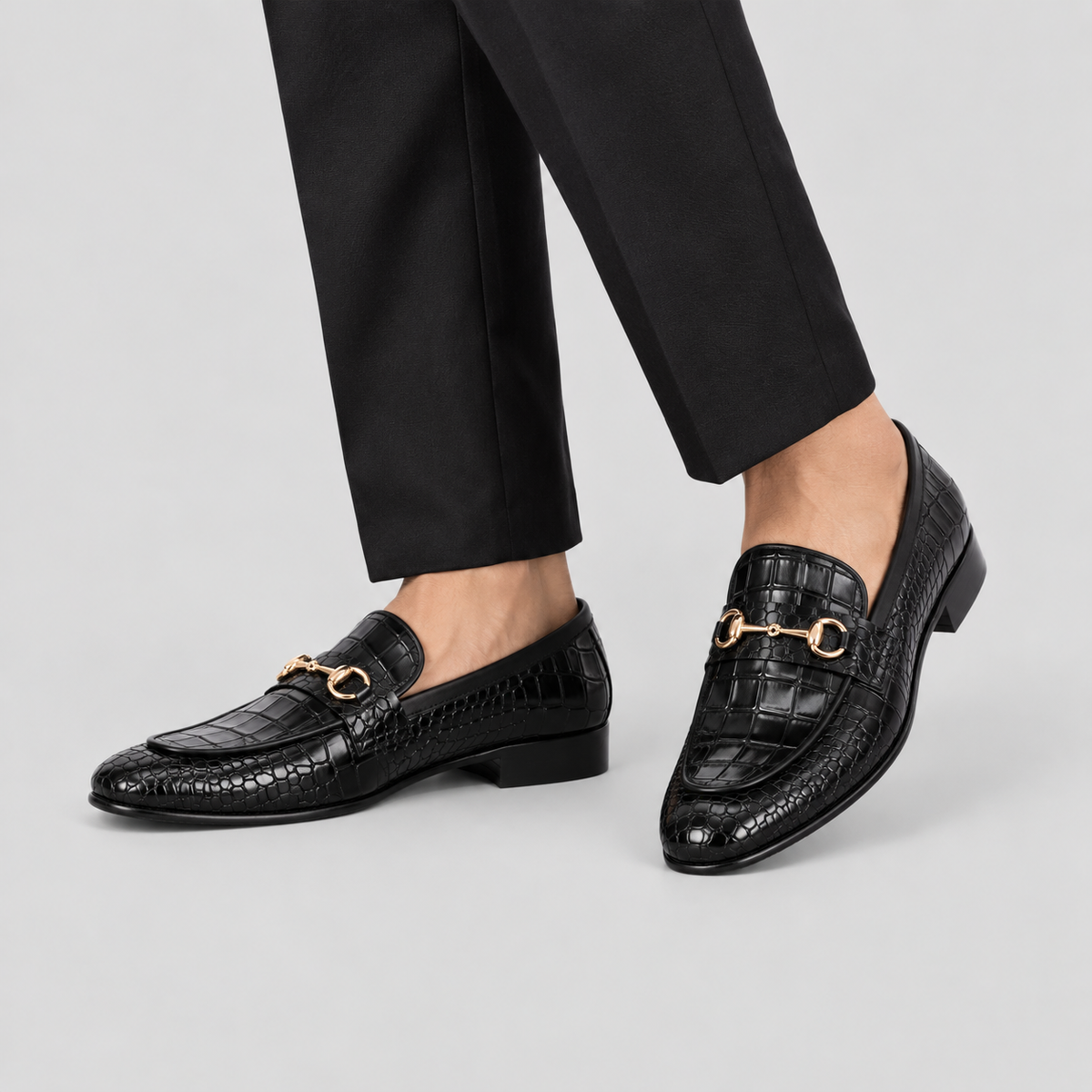 Kensington Men’s Black Croc-Embossed Leather Horsebit Loafers