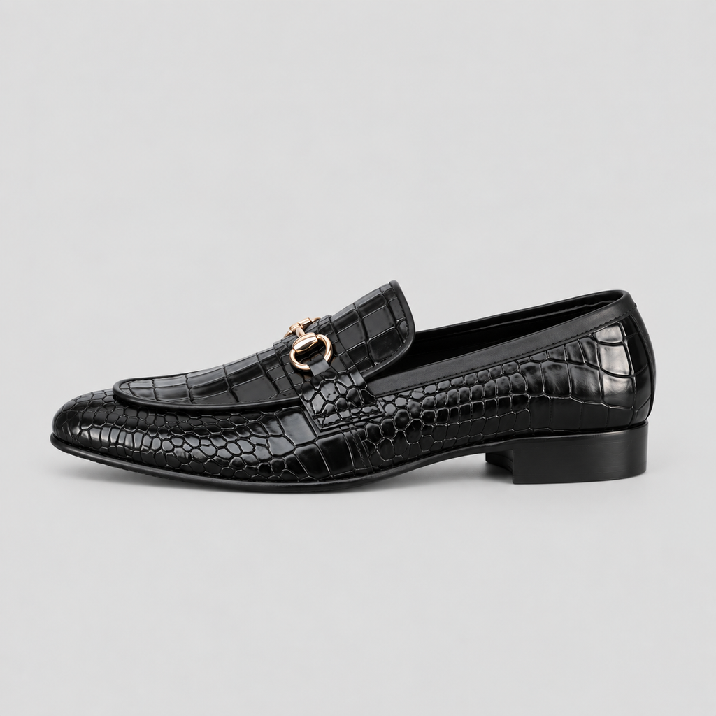 Kensington Men’s Black Croc-Embossed Leather Horsebit Loafers
