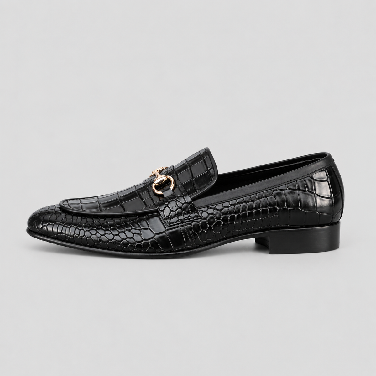 Kensington Men’s Black Croc-Embossed Leather Horsebit Loafers
