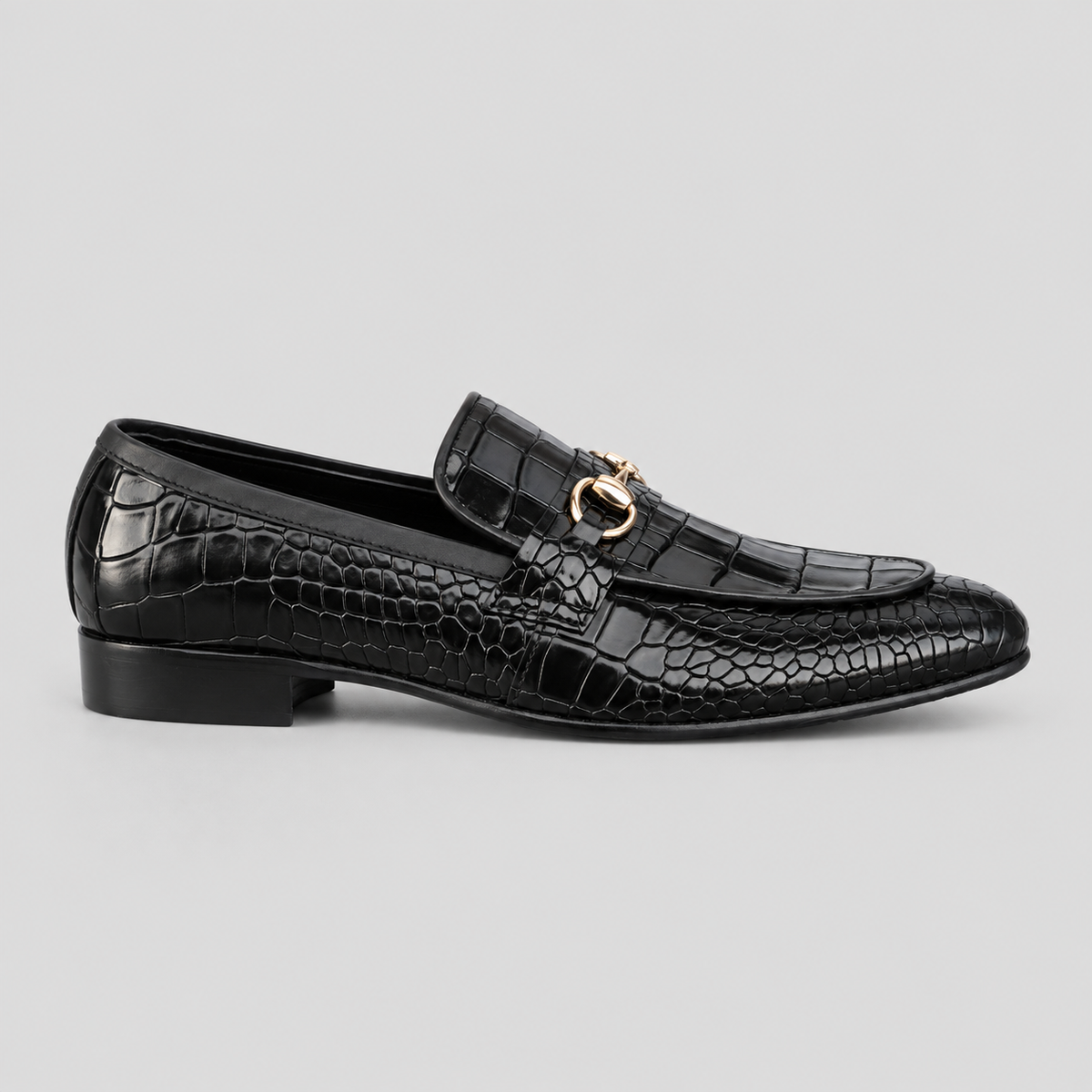 Kensington Men’s Black Croc-Embossed Leather Horsebit Loafers