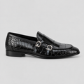 Men’s Black Croc-Embossed Leather Monk Loafers