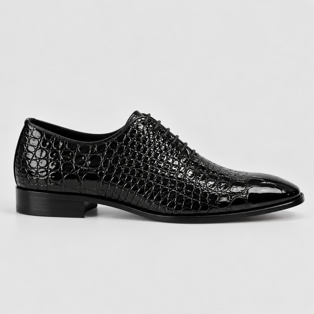 Men’s Black Croc-Embossed Oxford Shoes
