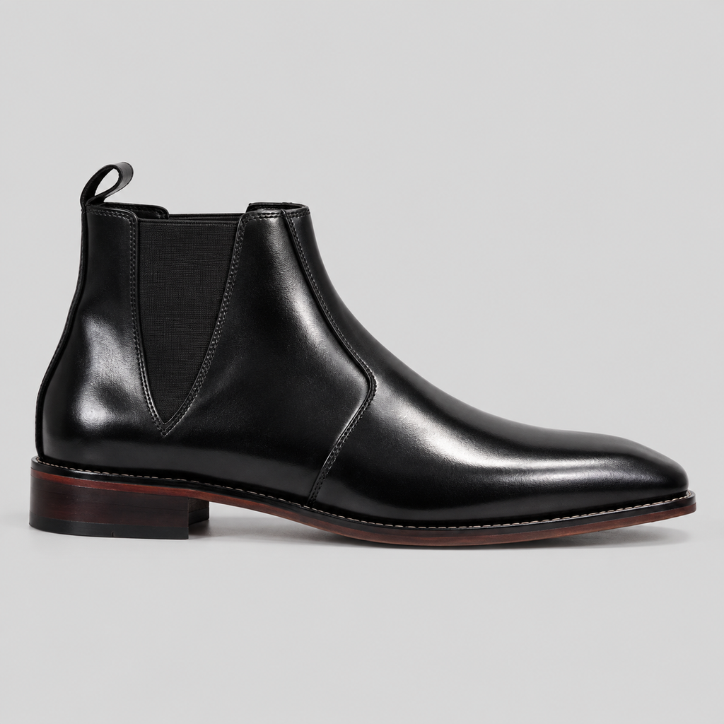 Men’s Black Leather Side-Zip Ankle Boots