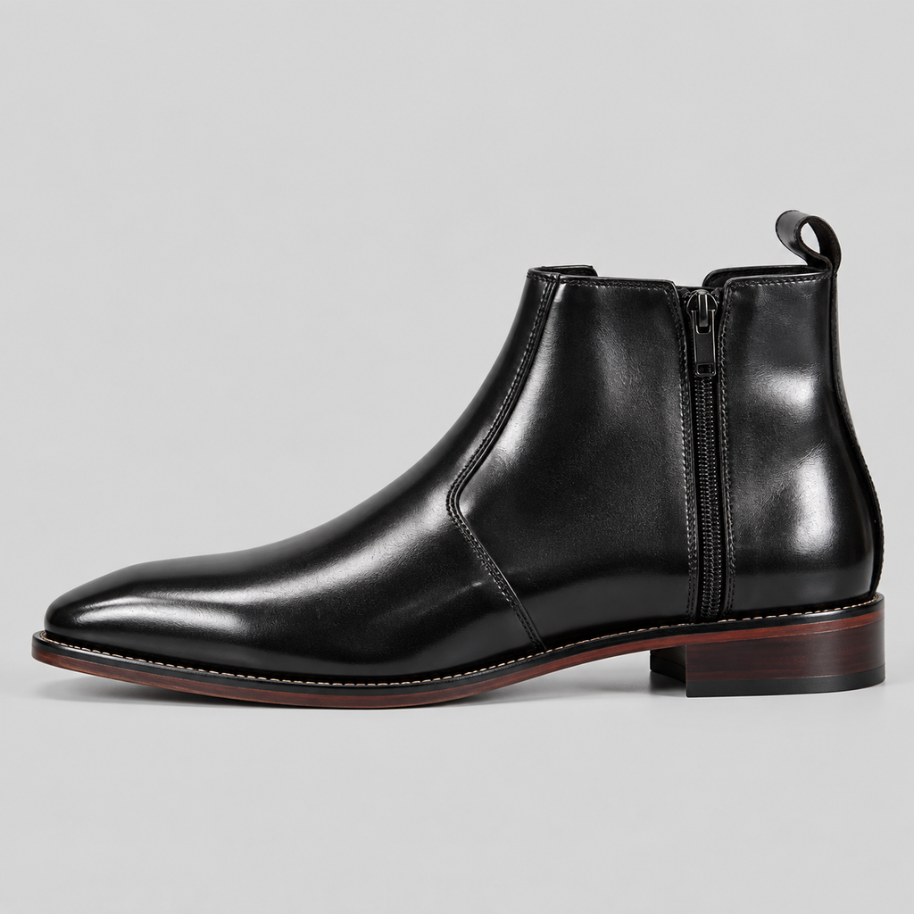 Men’s Black Leather Side-Zip Ankle Boots