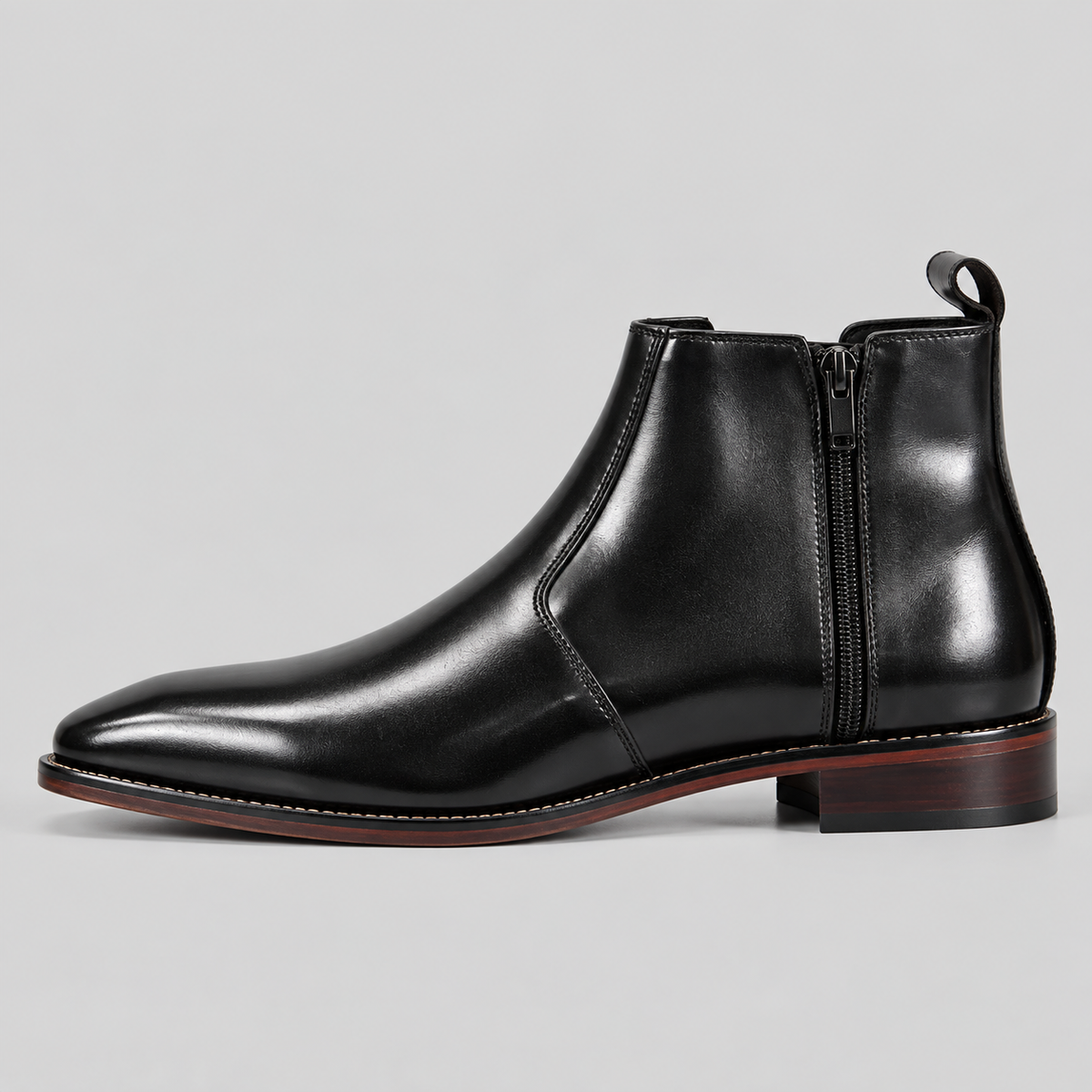 Men’s Black Leather Side-Zip Ankle Boots