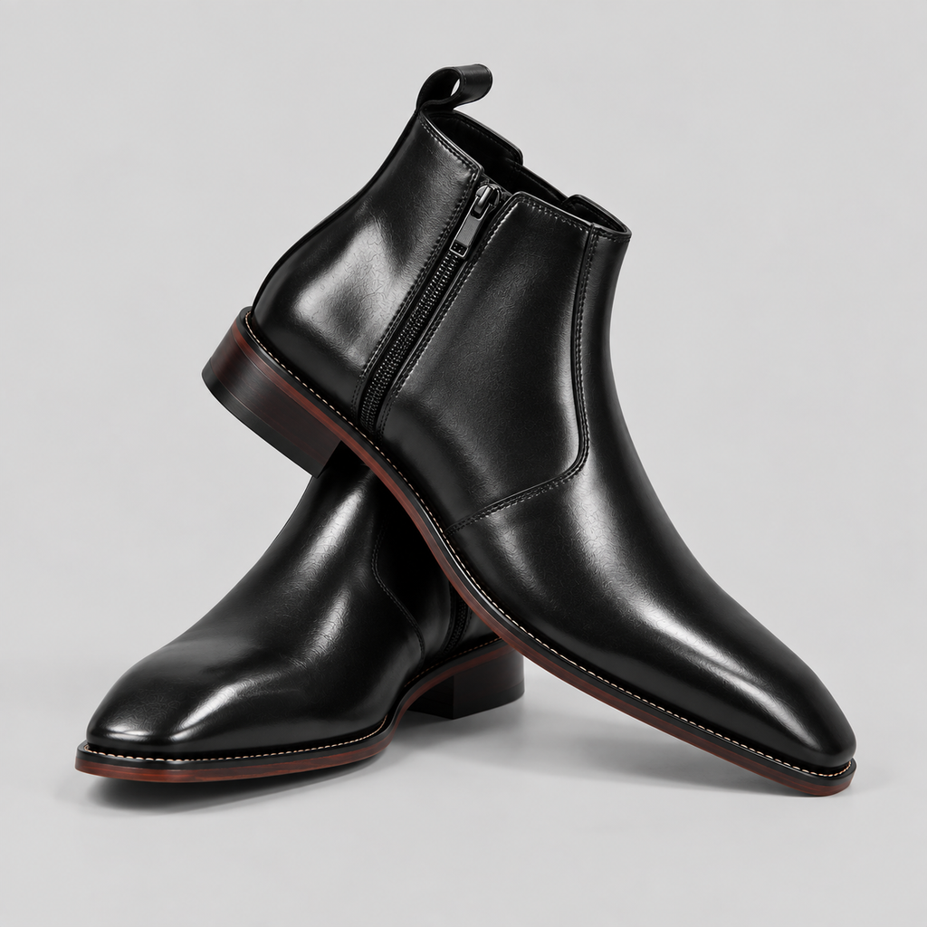 Men’s Black Leather Side-Zip Ankle Boots