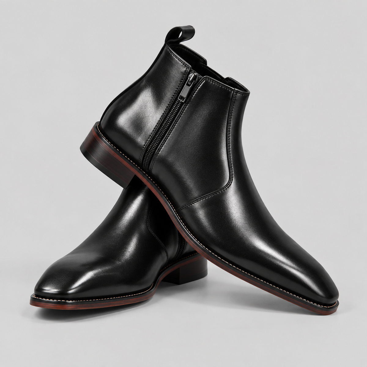 Men’s Black Leather Side-Zip Ankle Boots