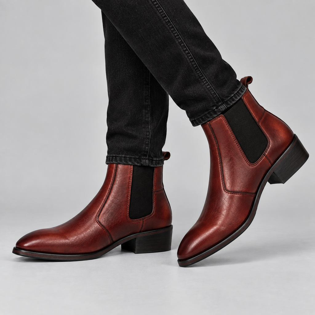 Luxury Cognac Leather Chelsea Ankle Boots