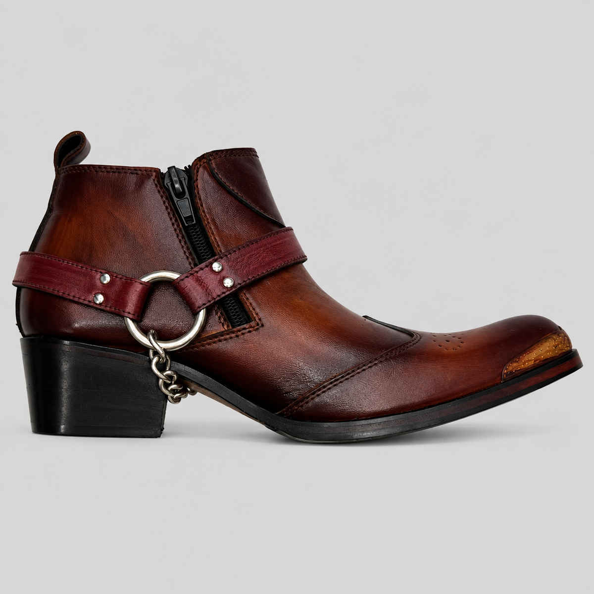 Men’s Luxury Brown Leather Harness Ankle Boots