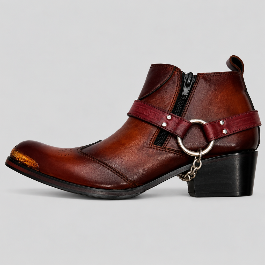 Men’s Luxury Brown Leather Harness Ankle Boots