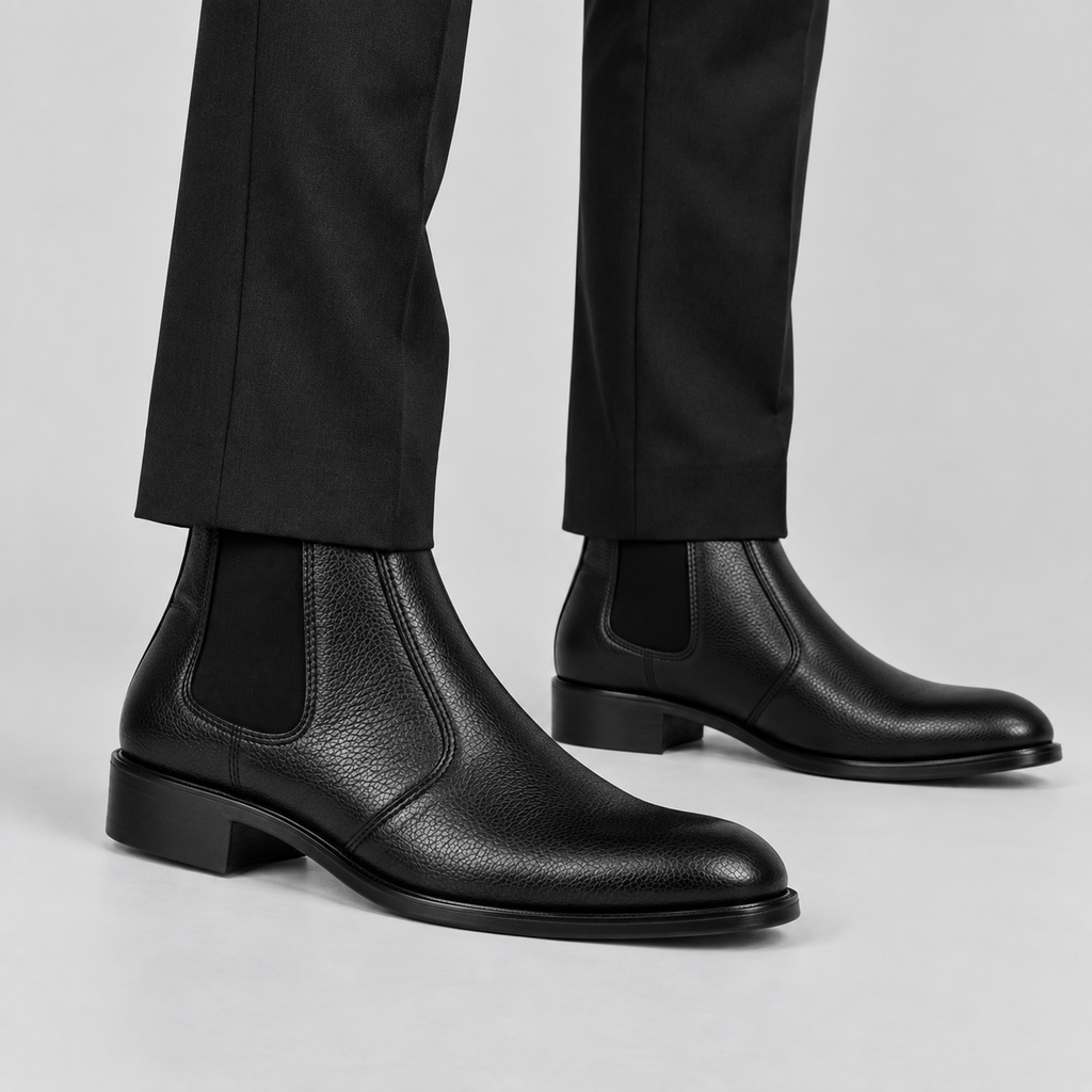 Classic Men's Black Textured Leather Chelsea Boots