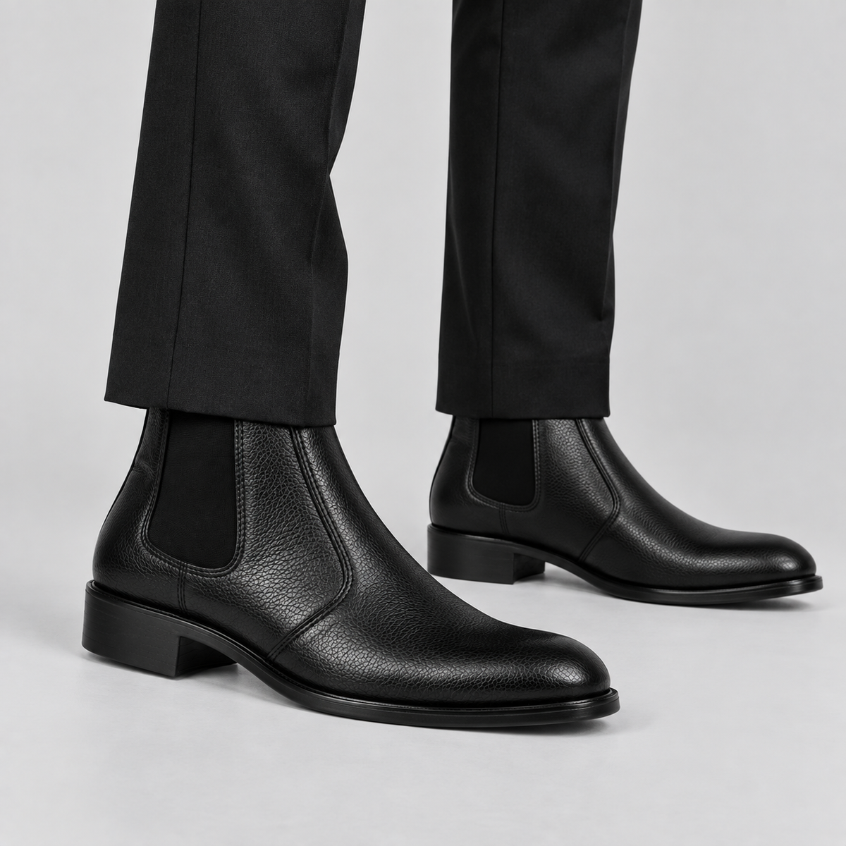 Classic Men's Black Textured Leather Chelsea Boots