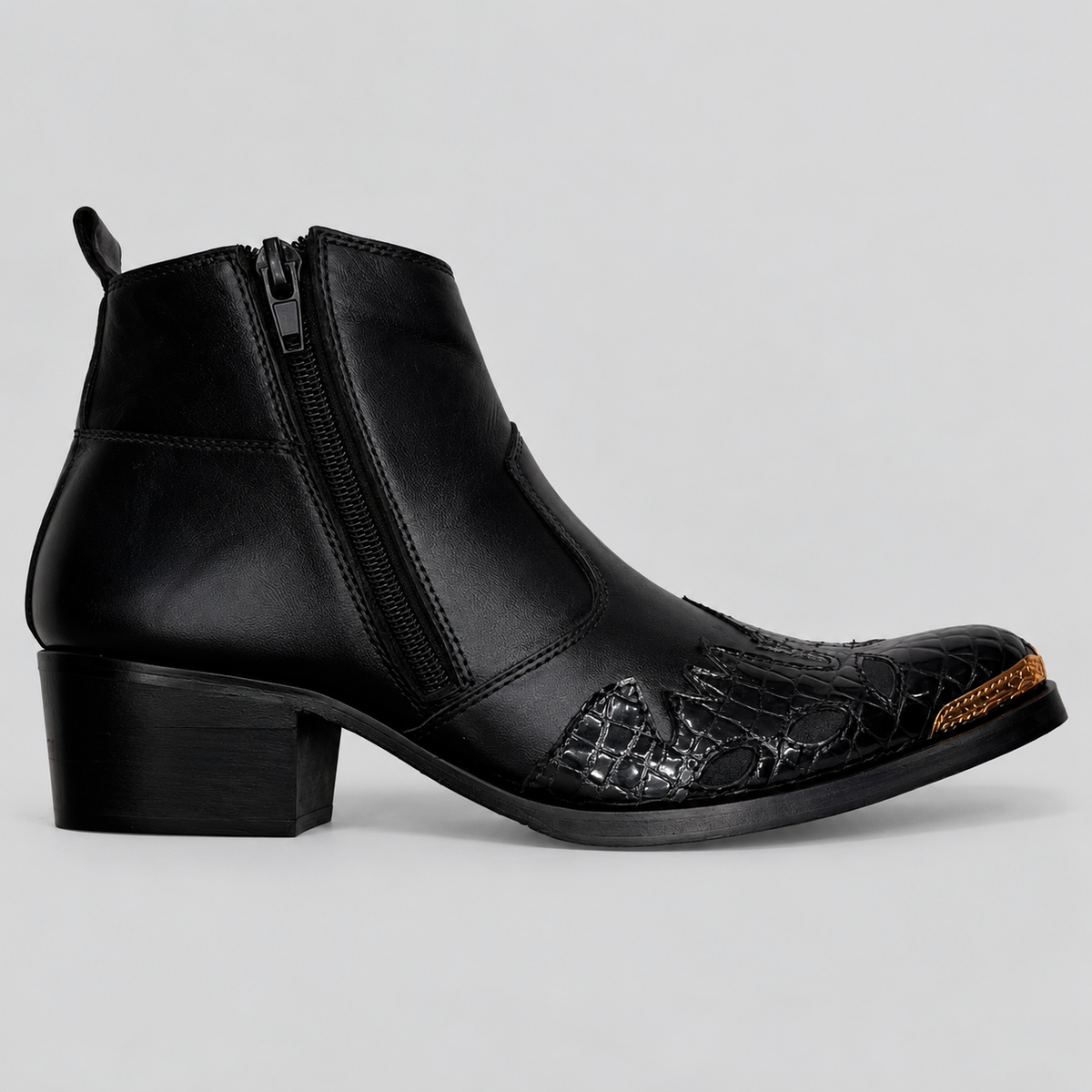 Men’s Black Leather Ankle Boots with Crocodile Texture
