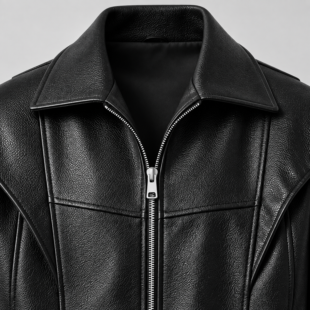 Men’s Black Leather Panelled Jacket Classic Zip-Up Smart Casual Coat