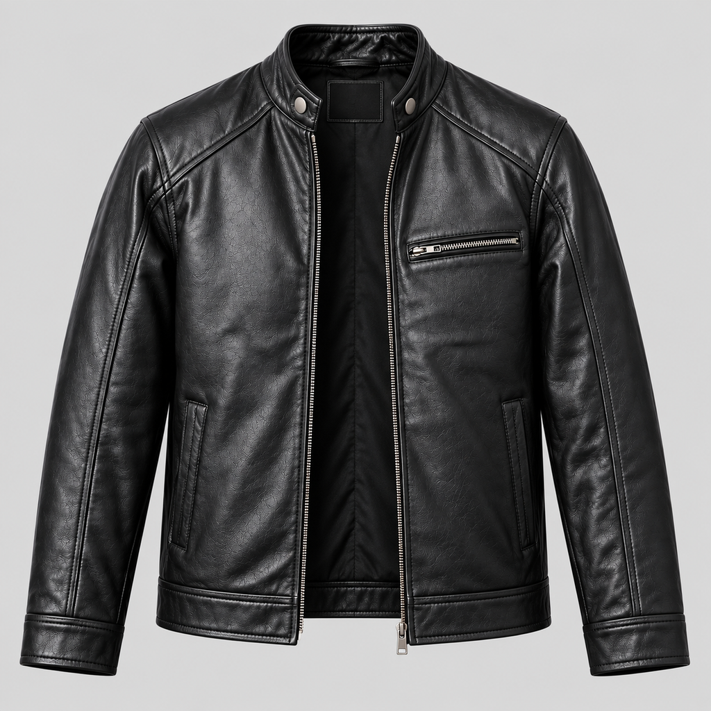 Men's Black Leather Cafe Racer Jacket Premium Slim Fit Biker Coat