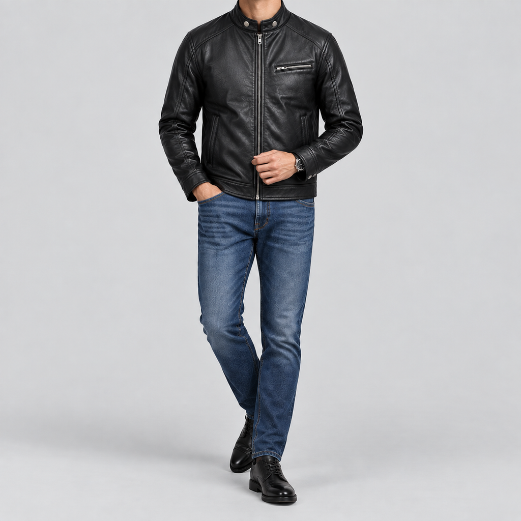 Men's Black Leather Cafe Racer Jacket Premium Slim Fit Biker Coat