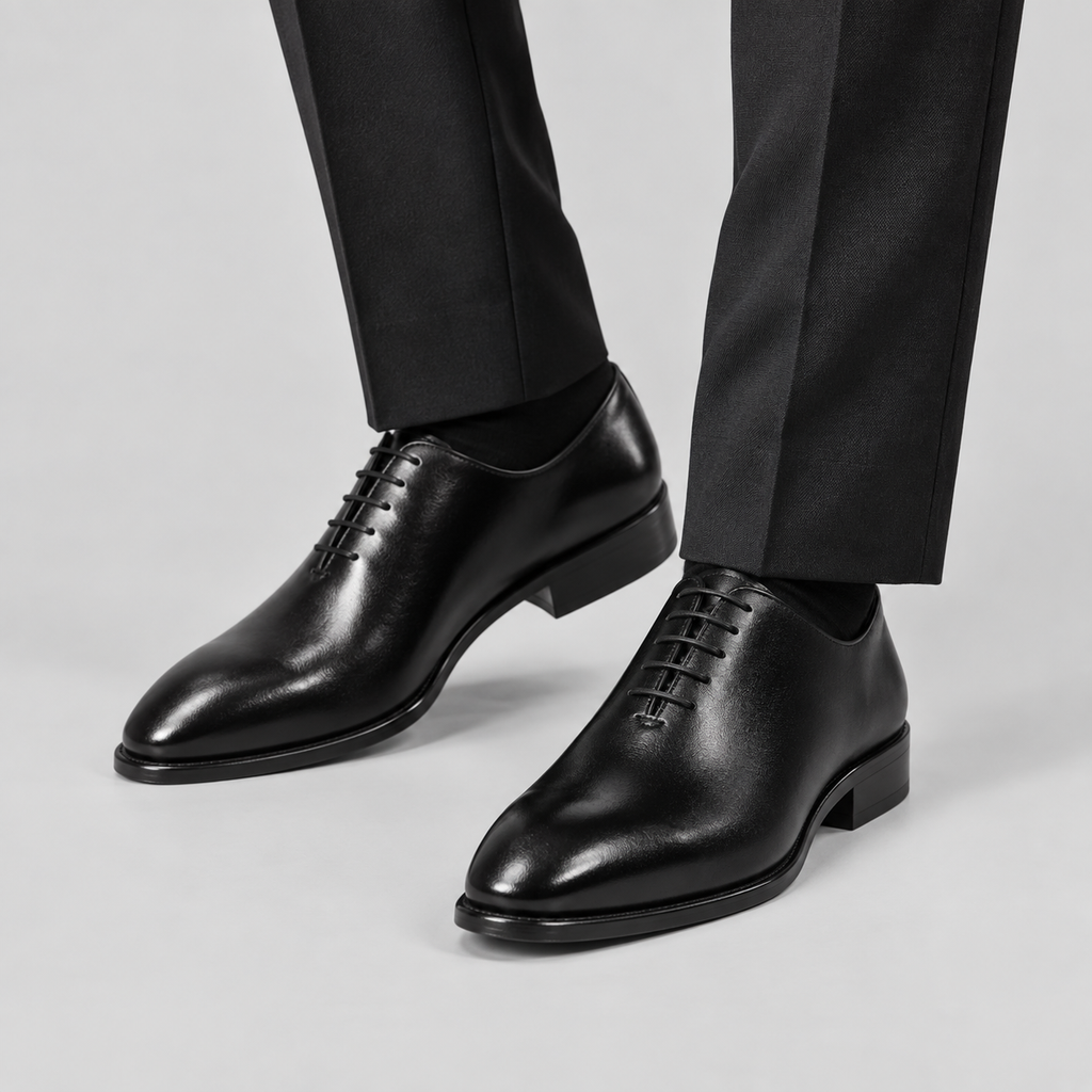 Men's Black Leather Wholecut Oxfords