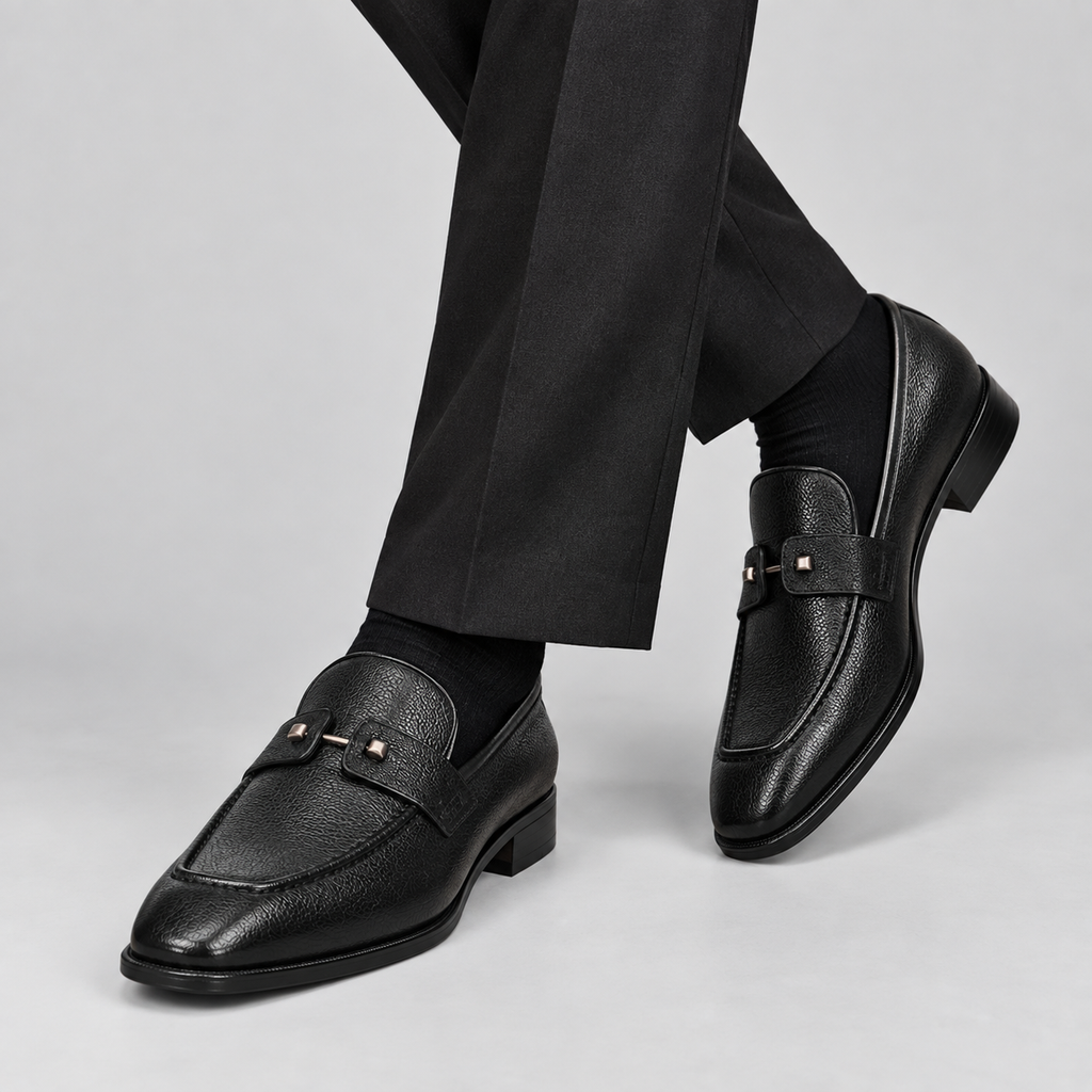 Men’s Black Leather Pin Loafers