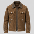 Men's Brown Suede Zip-Front Overshirt Relaxed Fit Leather Jacket